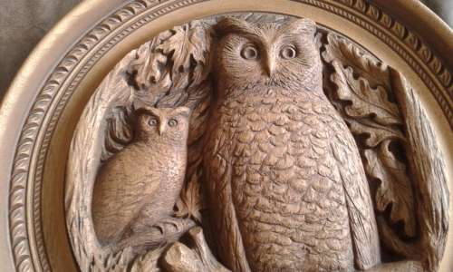 Vintage Large 1970s Karl Rothammer Wooden Owl Wall Carving Made In Canada 36cm Diameter