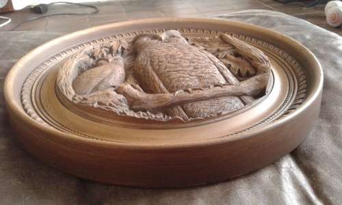 Vintage Large 1970s Karl Rothammer Wooden Owl Wall Carving Made In Canada 36cm Diameter