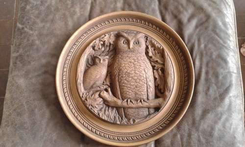 Vintage Large 1970s Karl Rothammer Wooden Owl Wall Carving Made In Canada 36cm Diameter