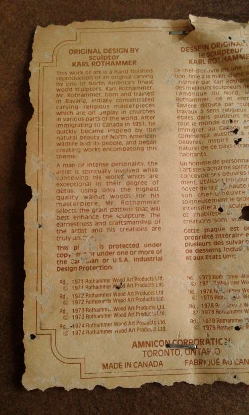 Vintage Large 1970s Karl Rothammer Wooden Owl Wall Carving Made In Canada 36cm Diameter