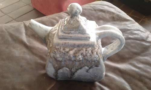 Rare Vintage SALEM Pottery Large Very Heavy Light Blue Stoneware Art Tea Pot Salt Crystal Glaze