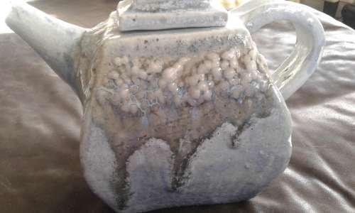 Rare Vintage SALEM Pottery Large Very Heavy Light Blue Stoneware Art Tea Pot Salt Crystal Glaze