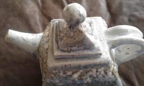 Rare Vintage SALEM Pottery Large Very Heavy Light Blue Stoneware Art Tea Pot Salt Crystal Glaze