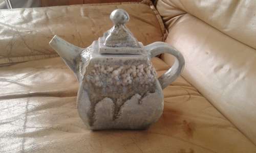 Rare Vintage SALEM Pottery Large Very Heavy Light Blue Stoneware Art Tea Pot Salt Crystal Glaze