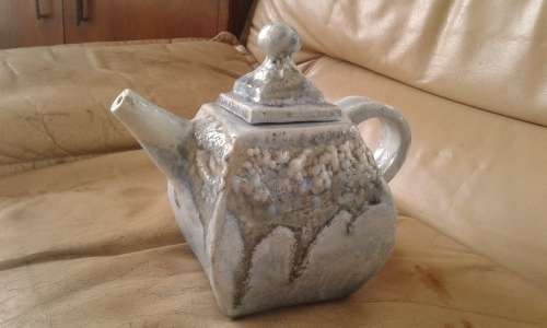 Rare Vintage SALEM Pottery Large Very Heavy Light Blue Stoneware Art Tea Pot Salt Crystal Glaze