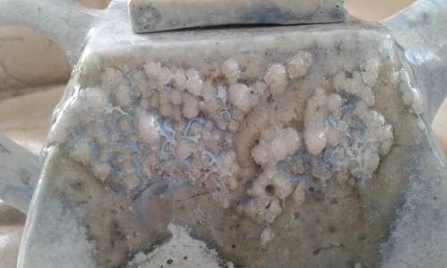 Rare Vintage SALEM Pottery Large Very Heavy Light Blue Stoneware Art Tea Pot Salt Crystal Glaze