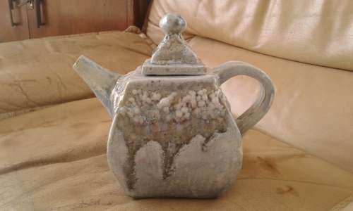Rare Vintage SALEM Pottery Large Very Heavy Light Blue Stoneware Art Tea Pot Salt Crystal Glaze