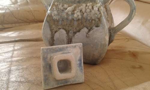 Rare Vintage SALEM Pottery Large Very Heavy Light Blue Stoneware Art Tea Pot Salt Crystal Glaze