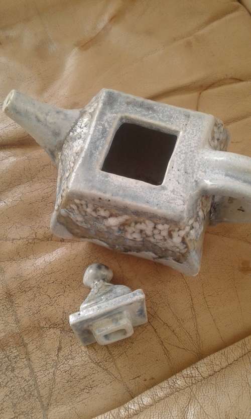 Rare Vintage SALEM Pottery Large Very Heavy Light Blue Stoneware Art Tea Pot Salt Crystal Glaze