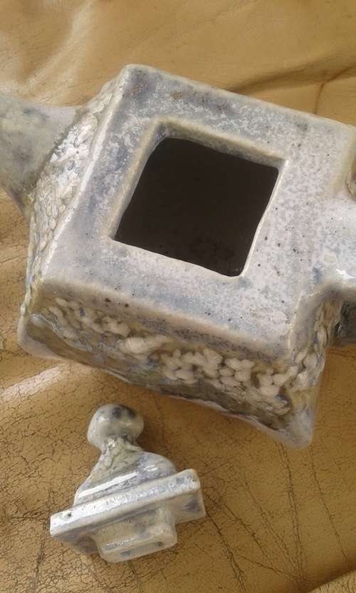 Rare Vintage SALEM Pottery Large Very Heavy Light Blue Stoneware Art Tea Pot Salt Crystal Glaze