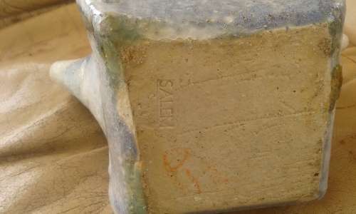 Rare Vintage SALEM Pottery Large Very Heavy Light Blue Stoneware Art Tea Pot Salt Crystal Glaze