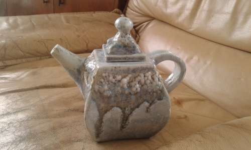 Rare Vintage SALEM Pottery Large Very Heavy Light Blue Stoneware Art Tea Pot Salt Crystal Glaze