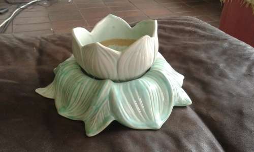 Stunning Vintage Mid Century Two Piece Light Turquoise Holland Mold Flower Frog Vase