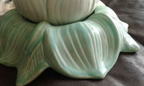Stunning Vintage Mid Century Two Piece Light Turquoise Holland Mold Flower Frog Vase
