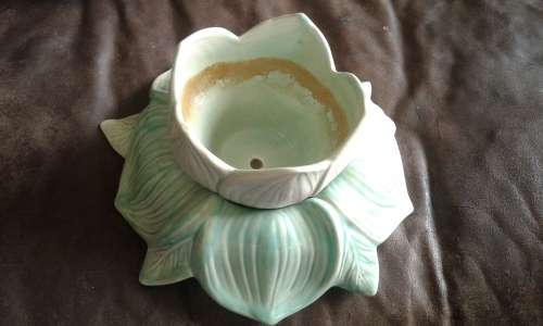 Stunning Vintage Mid Century Two Piece Light Turquoise Holland Mold Flower Frog Vase