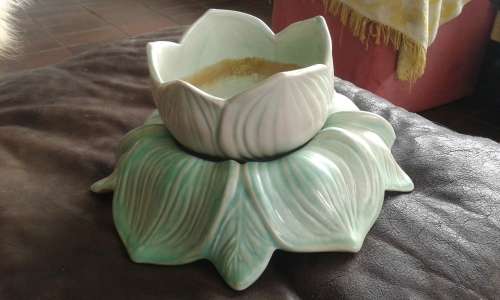 Stunning Vintage Mid Century Two Piece Light Turquoise Holland Mold Flower Frog Vase