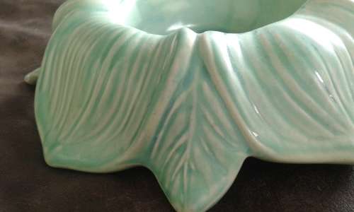 Stunning Vintage Mid Century Two Piece Light Turquoise Holland Mold Flower Frog Vase