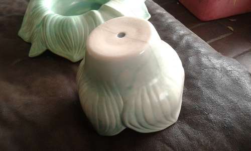 Stunning Vintage Mid Century Two Piece Light Turquoise Holland Mold Flower Frog Vase