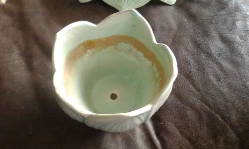 Stunning Vintage Mid Century Two Piece Light Turquoise Holland Mold Flower Frog Vase