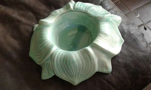Stunning Vintage Mid Century Two Piece Light Turquoise Holland Mold Flower Frog Vase
