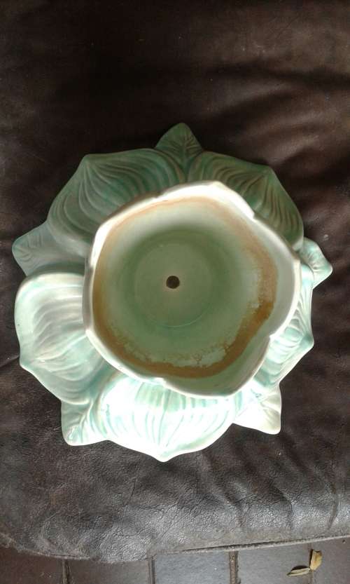Stunning Vintage Mid Century Two Piece Light Turquoise Holland Mold Flower Frog Vase