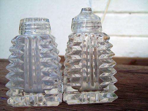 HAND CUT ART DECO SALT AND PEPPER GLASS SHAKERS