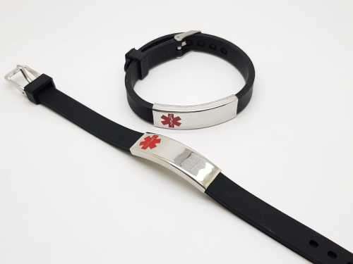Black Silicone Medical Alert Bracelet with free engraving