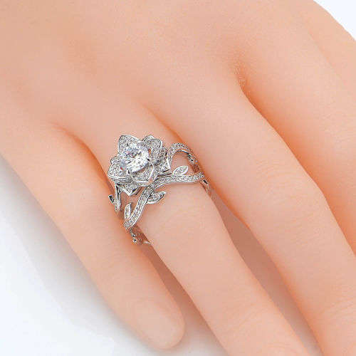 White Flower Wedding Engagement Ring