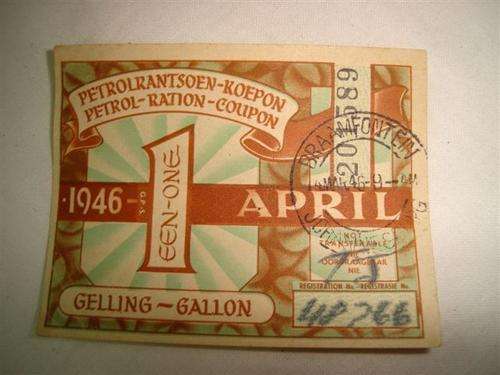 Petrol Ration Coupons - April 1946 - One Gallon No 201589