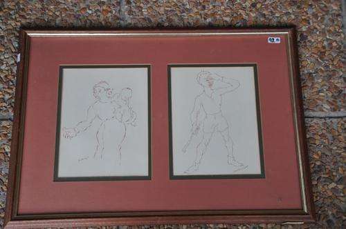 diptique ink drawing by famous s.a.artist Dronsfield, John Marsden (1900 - 1951)