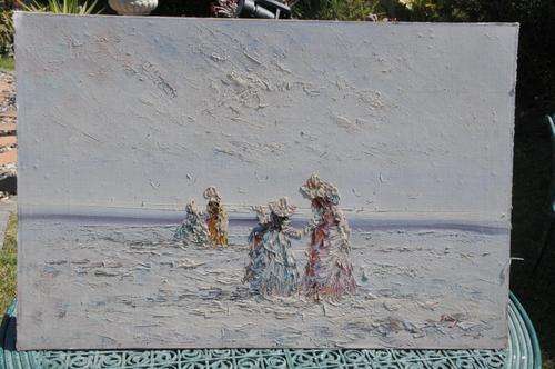 GORGEOUS OIL ON BOARD,BEACH SCENE,SIGNED BY ARTIST