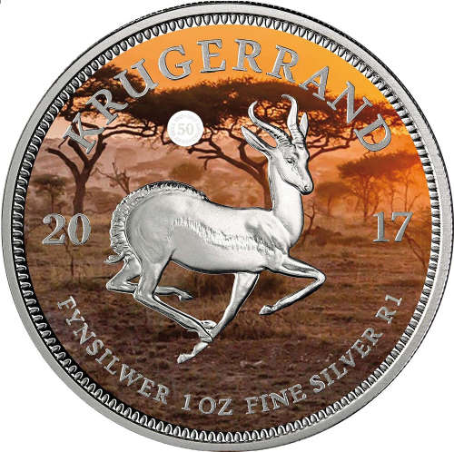 KRUGERRAND Coloured 1 Oz Silver Coin 1 Rand South Africa 2017 Only 5000 made