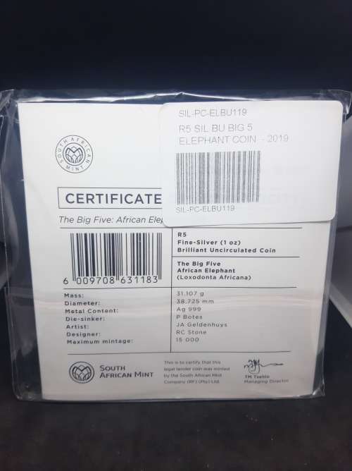 *RARE* 2019 Big 5 I Silver 1Oz Elephant BU Coin