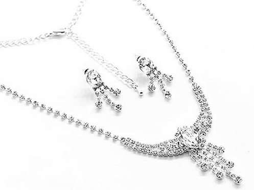 BRIDAL SET - CLEAR RHINESTONE CRYSTALS - NECKLACE AND EARRINGS SET