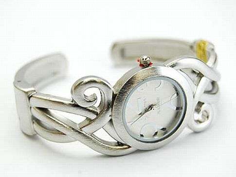 MATT SILVER SCROLLS - GENEVA PLATINUM LADIES CUFF WATCH