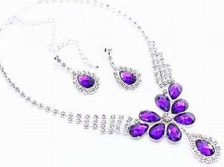 RHINESTONE AND PURPLE CRYSTALS IN METAL CASTING - NECKLACE SET