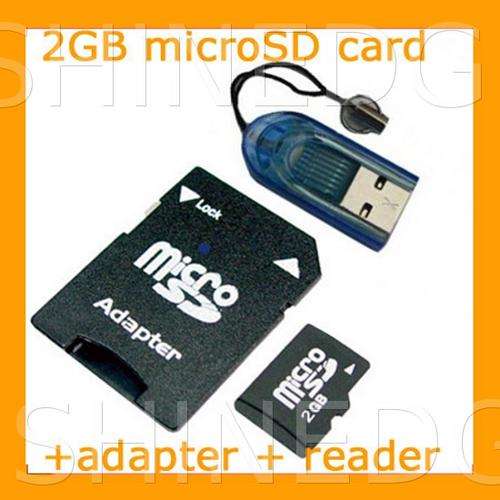 2GB MicroSD Micro SD TF Memory Card+Adapter+Reader
