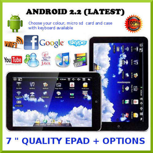 NEW! EPAD, 7 INCHES, TOUCH SCREEN , WIFI , CAMERA, LATEST VERSION 2.2 ANDROID