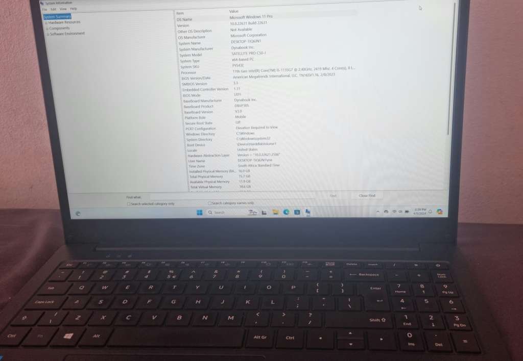 Toshiba dynabook i5 11th Gen, 512 gb ssd, 16gb ram