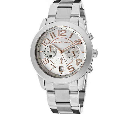 MICHAEL KORS Mercer Silver Chronograph Ladies Dress Watch"HOT HEW ITEM!!!"