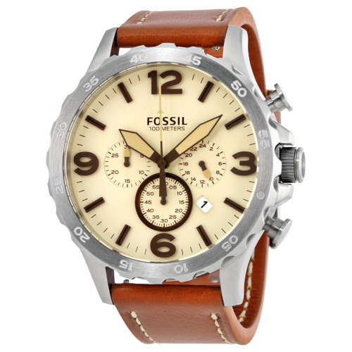 New FOSSIL Nate Oversized(50mm) Chronograph Beige Dial Gents Quartz Dress Watch ** MADNESS SALE!!**