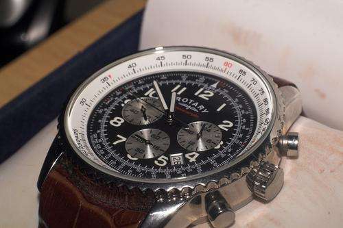 ROTARY Chronograph Black Leather Strap Aviator Gents Watch*RARE ITEM*