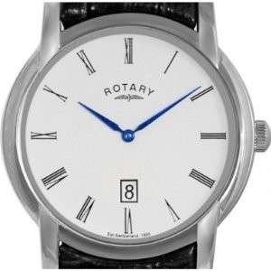 NEW MENS ROTARY BALTIMORE Black Leather Stainless Steel Watch