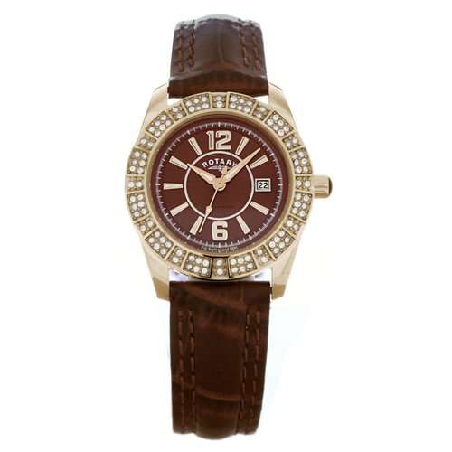 *NEW* ROTARY Ladies Mother of Pearl Brown Dial**CRYSTAL** Watch**NEW ARRIVAL**
