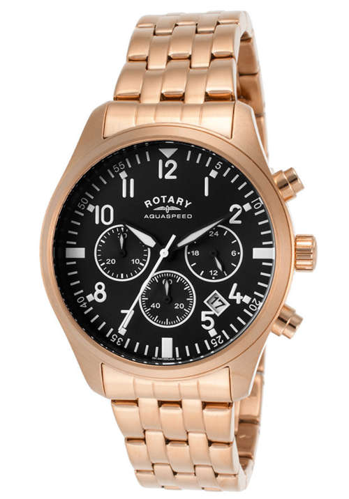 ROTARY Aquaspeed Chronograph Rosegold Gents Quartz Dress Watch"BRAND NEW WITH ALL DOCS"