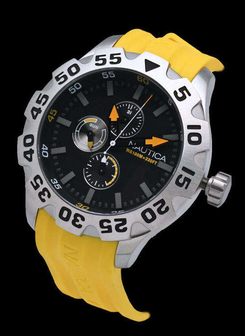 NEW 2011 Nautica Yellow GENTS X-Large BFD-100 Chronograph Watch**NEW ARRIVAL**R3599**