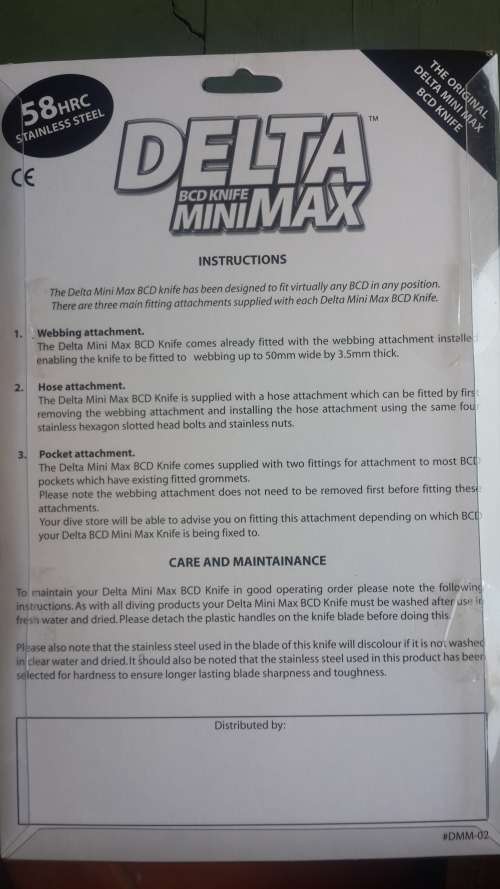 Delta Mini Max carry-on knife / Diving knife. Black or Yellow