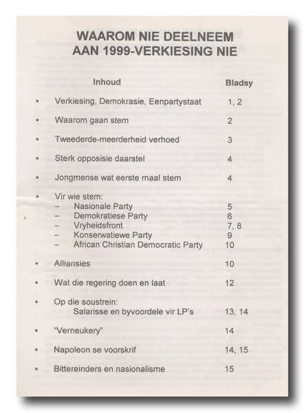 HNP: Waarom nie deelneem aan 1999-verkiesing nie deur mnr Jaap Marais