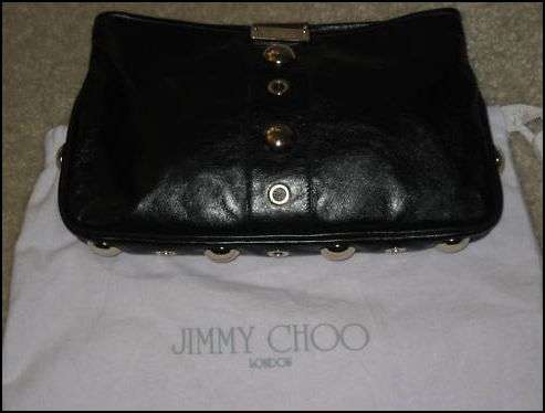 100% Authentic Jimmy Choo Zulu Large clutch in Black Calf Leather- Excellent cond
