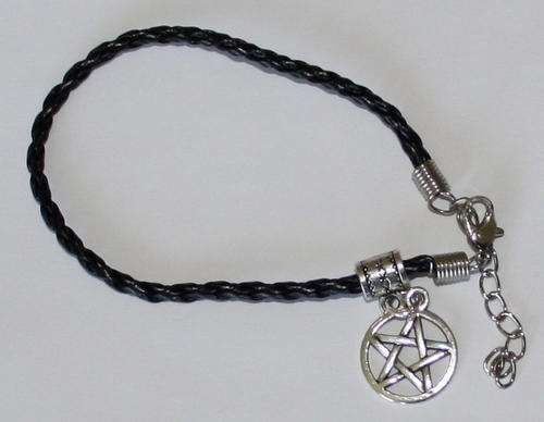 Black Leather Plaited Pentacle / Pentagram Bracelet